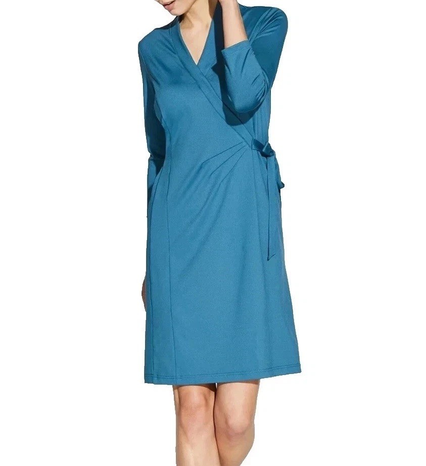 Noel Asmar Amari Faux Wrap Dress XS Blue Stretch Spa Uniform Moisture Wick NWT