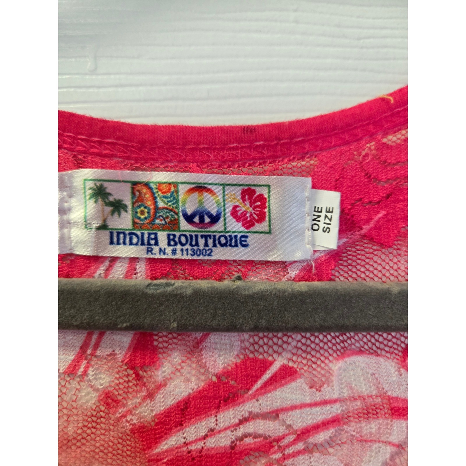 Pink Flamingo Tropical Lace Back Handkerchief Hem Dress Resortwear One Size