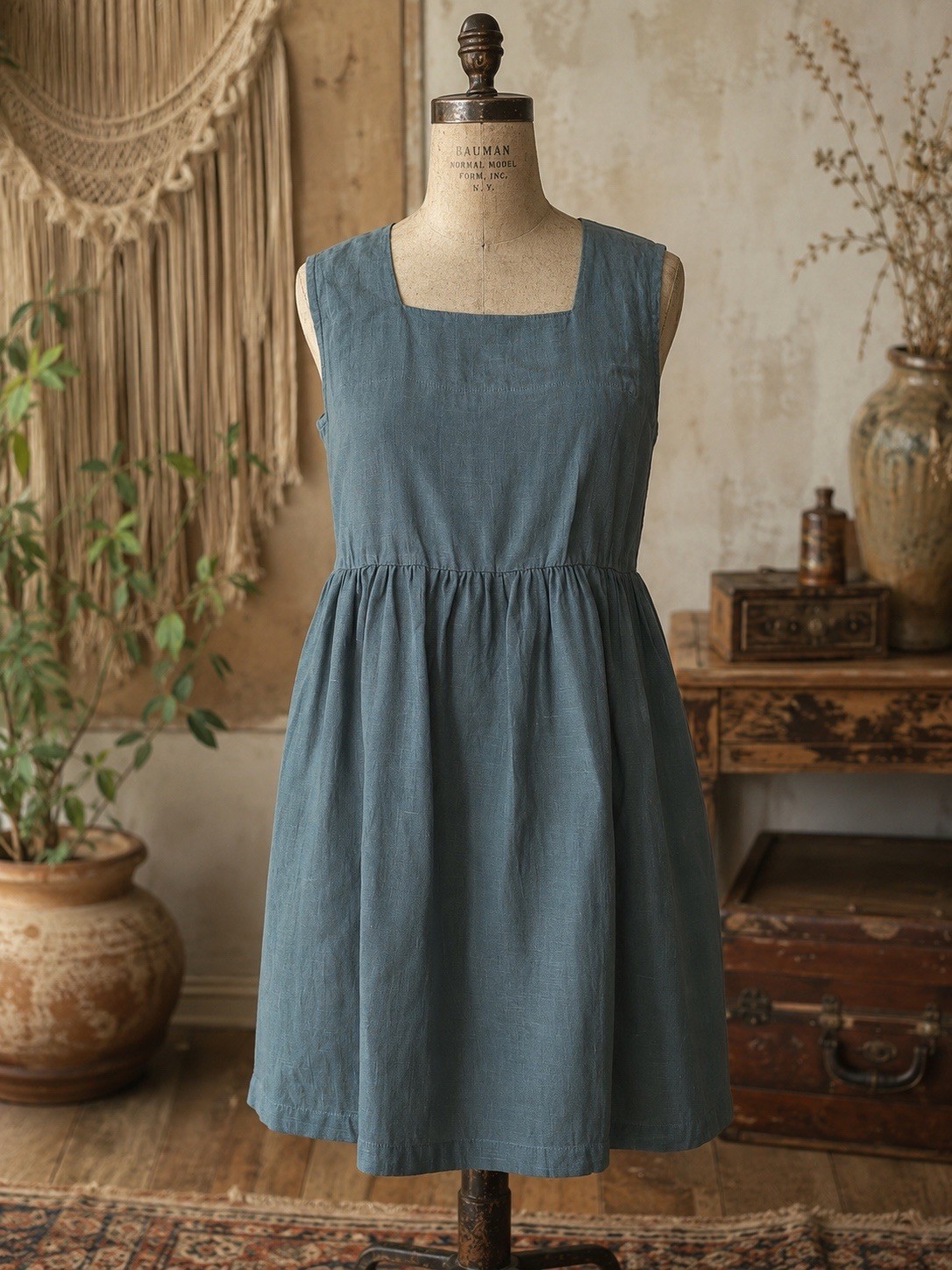 Conscious Clothing Hawthorn Linen A-Line Dress Square Neck Knee Length XL