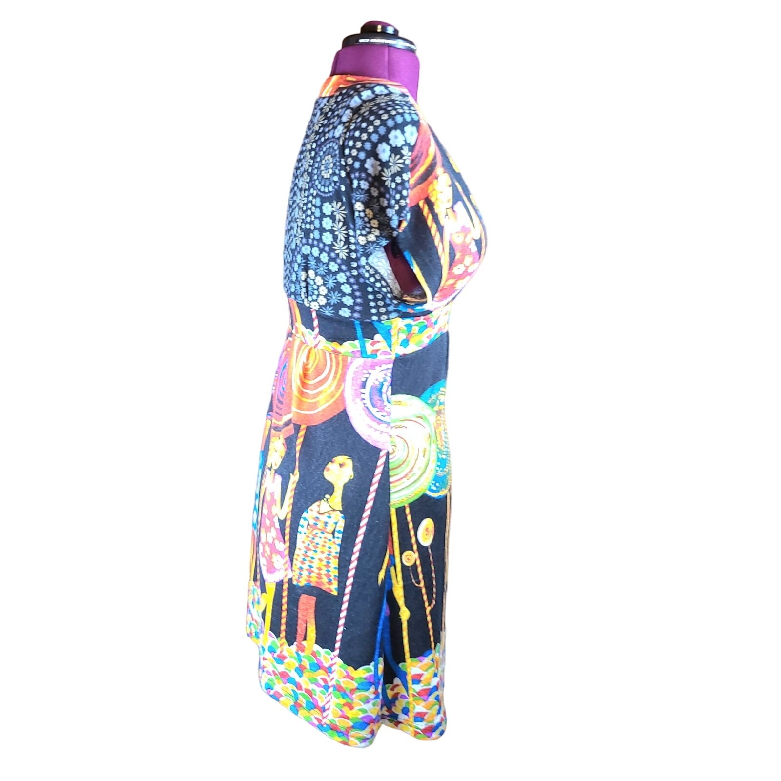 Forla Paris Graphic Print Dress Size Large Retro 100% Cotton Artsy Art To Wear