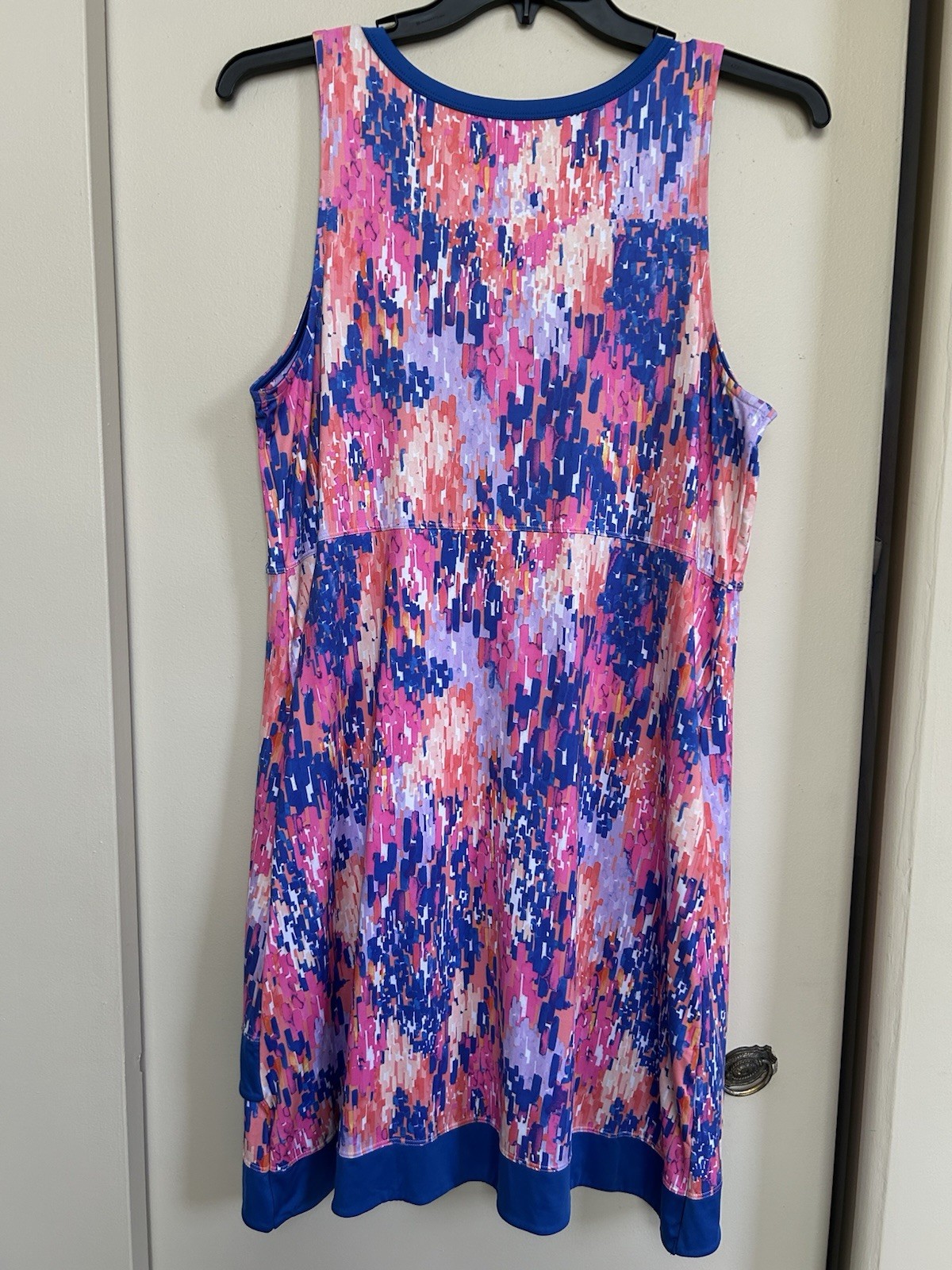 Reel Legends Abstract Print V-Neck Sleeveless Shift Dress Pockets Pink Blue L
