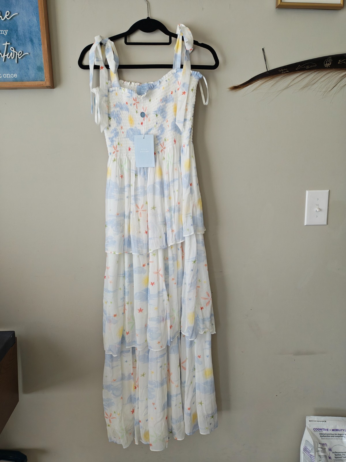 Hill House Home The Ellie Nap Dress Tiered Multi Celestial White Dress Size L