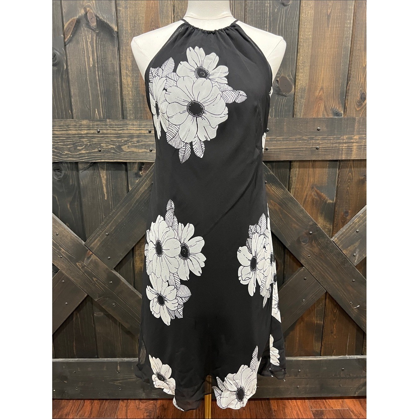 Ann Taylor Black Y2K Silk Halter Floral Midi Dress 8P NWT Classic Fairy Grunge
