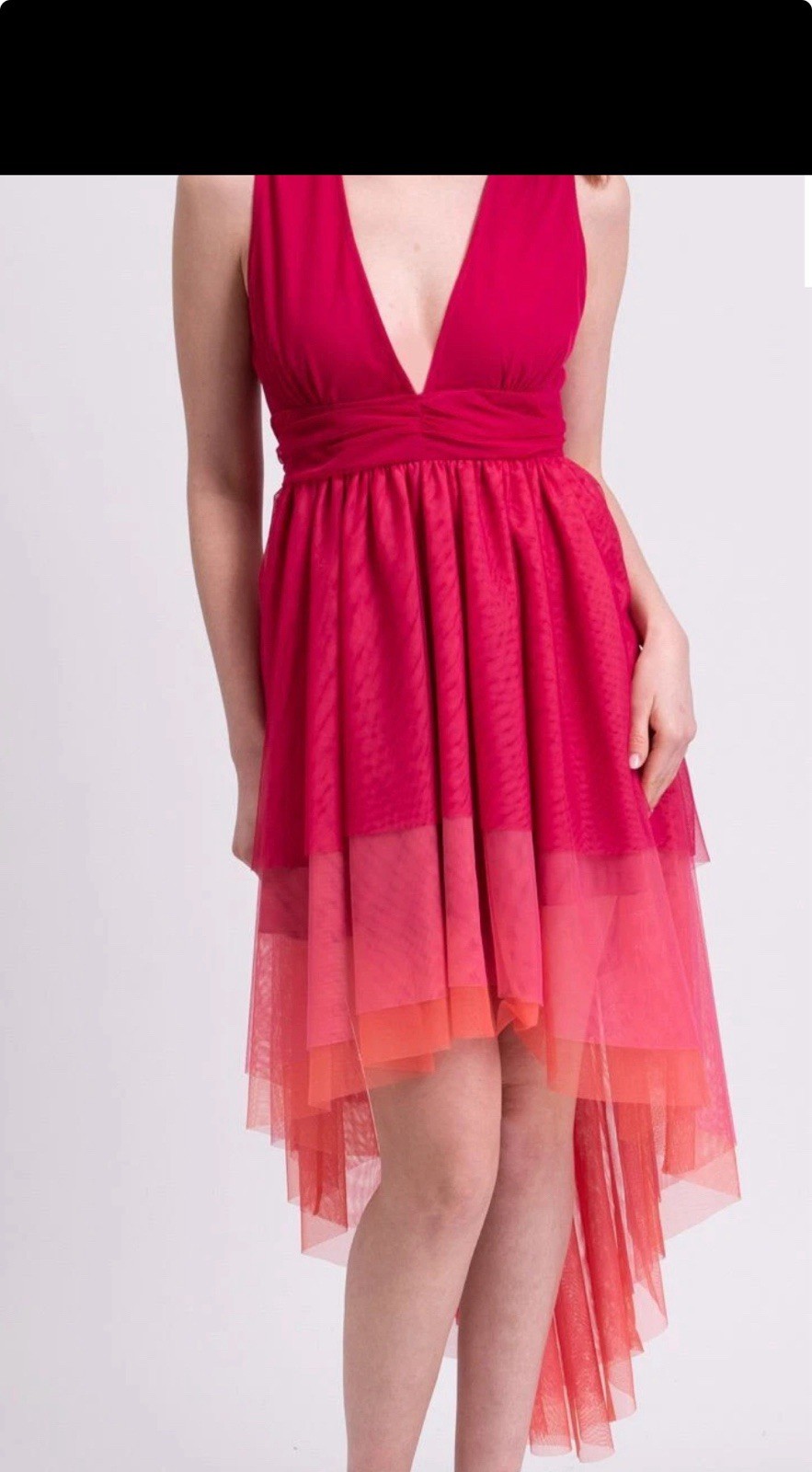 Be Blumarine Fuchsia Red pink Layered High-Low Formal Dress beachy wedding nwt