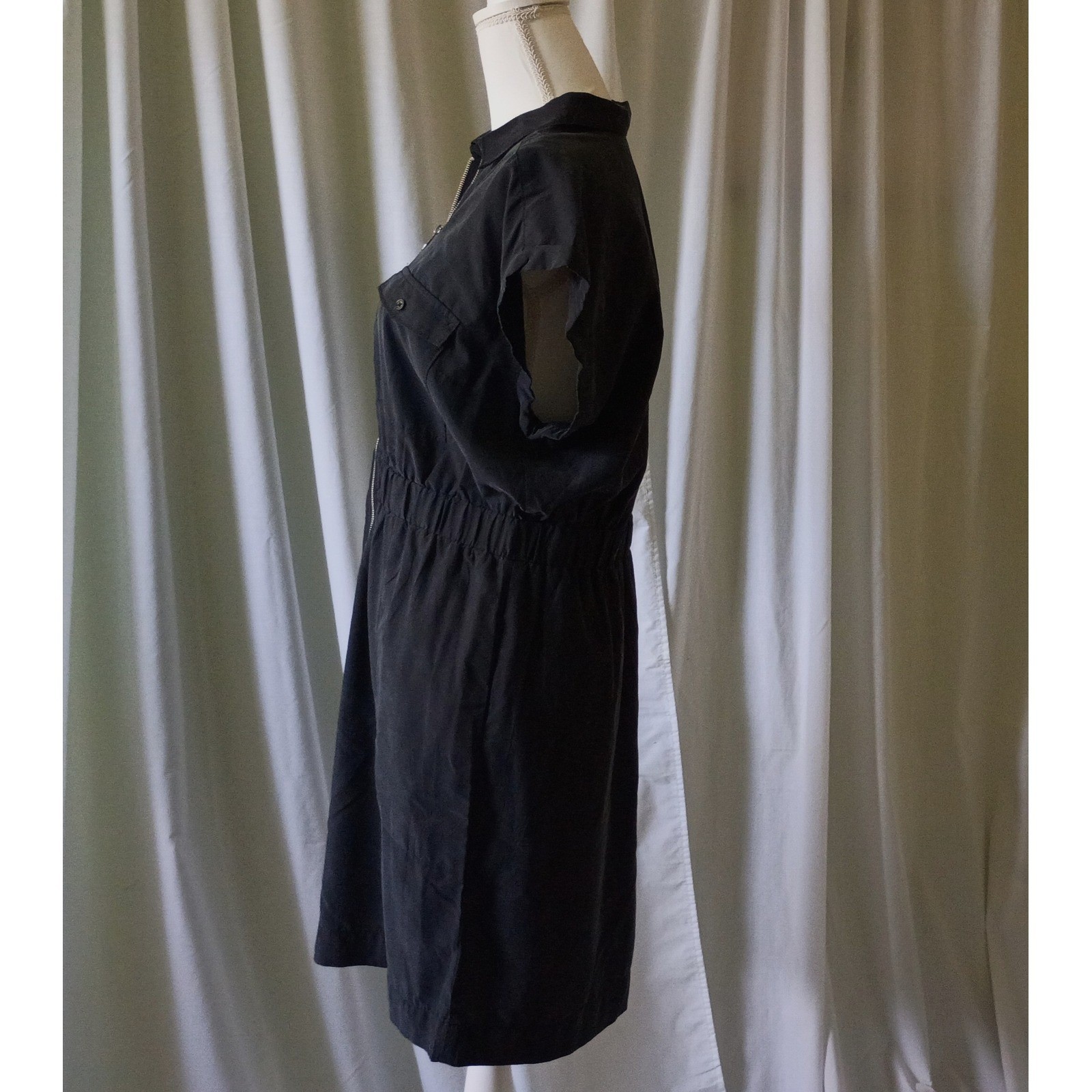 Express Black Zip Front Utility Shirt Dress Cap Sleeve Elastic Waist Small