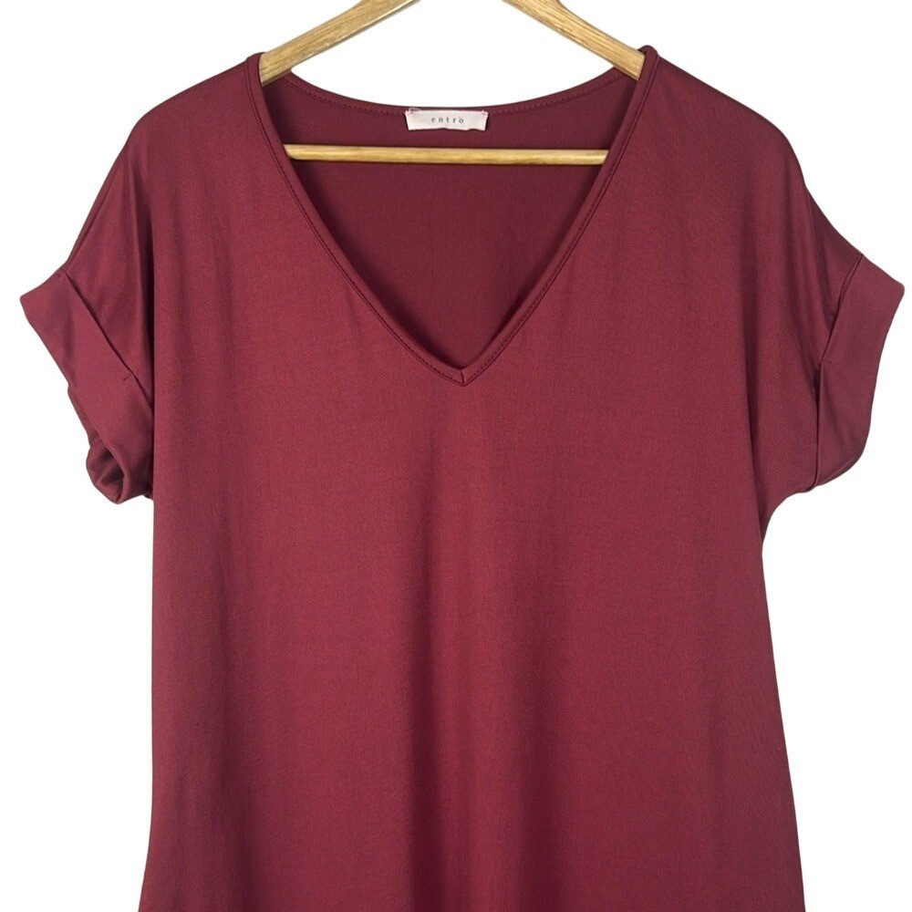 entro X Anthropologie Cuffed Sleeve V-Neck T-Shirt Dress with Pockets Size L
