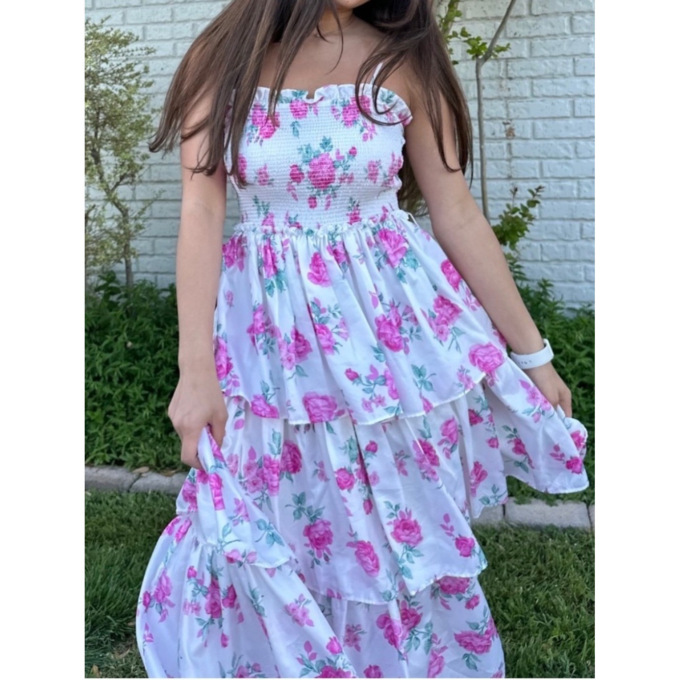 LoveShackFancy | X Target Elise Tiered Pink Floral Sundress Smocked Ruffle Midi