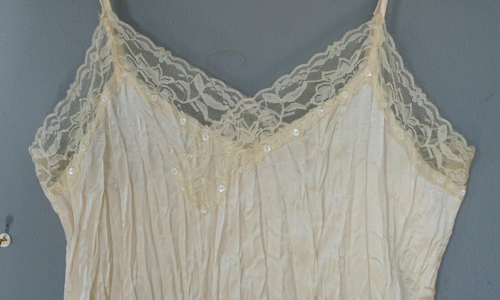 VTG 90s One Step Up Lace Slip Crinkle Dress Cami Top L Whimsigoth Fairy Coquette