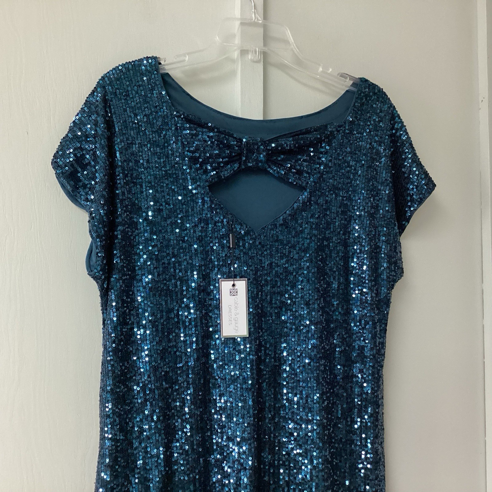 Cable & Gauge Blue Sequin Short Sleeve Shift Dress Women’s M Party Cocktail New