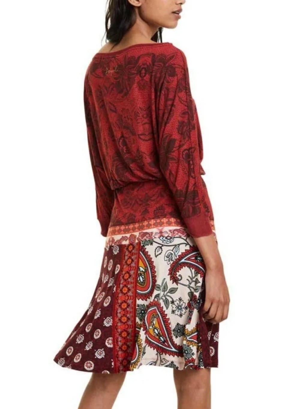 DESIGUAL Indira Red Floral Paisley Mini Dress Casual Summer, Sz L