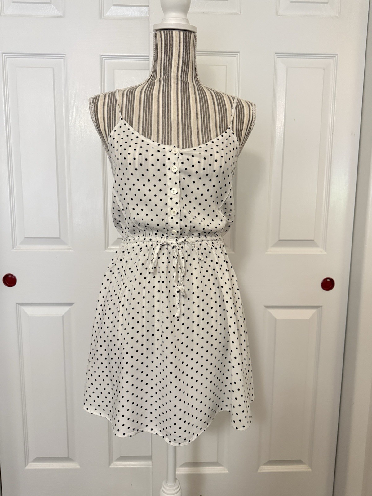 H&M Divided Polka Dot Cami Dress White Black Mini Sundress Size 10 US 6