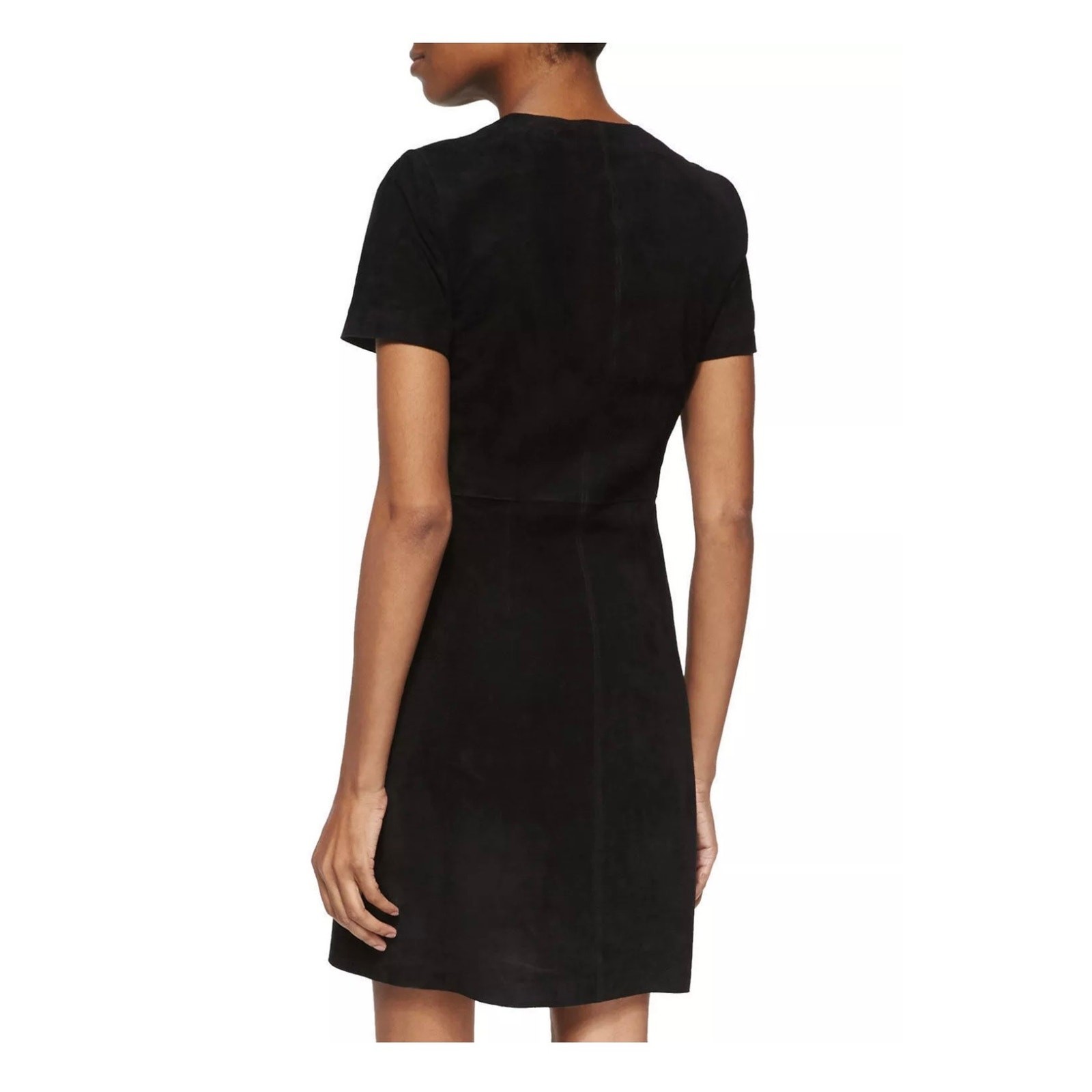 NEW Orb Life Faux Suede Full Front Zipper Short Sleeve Black Mini Dress Small