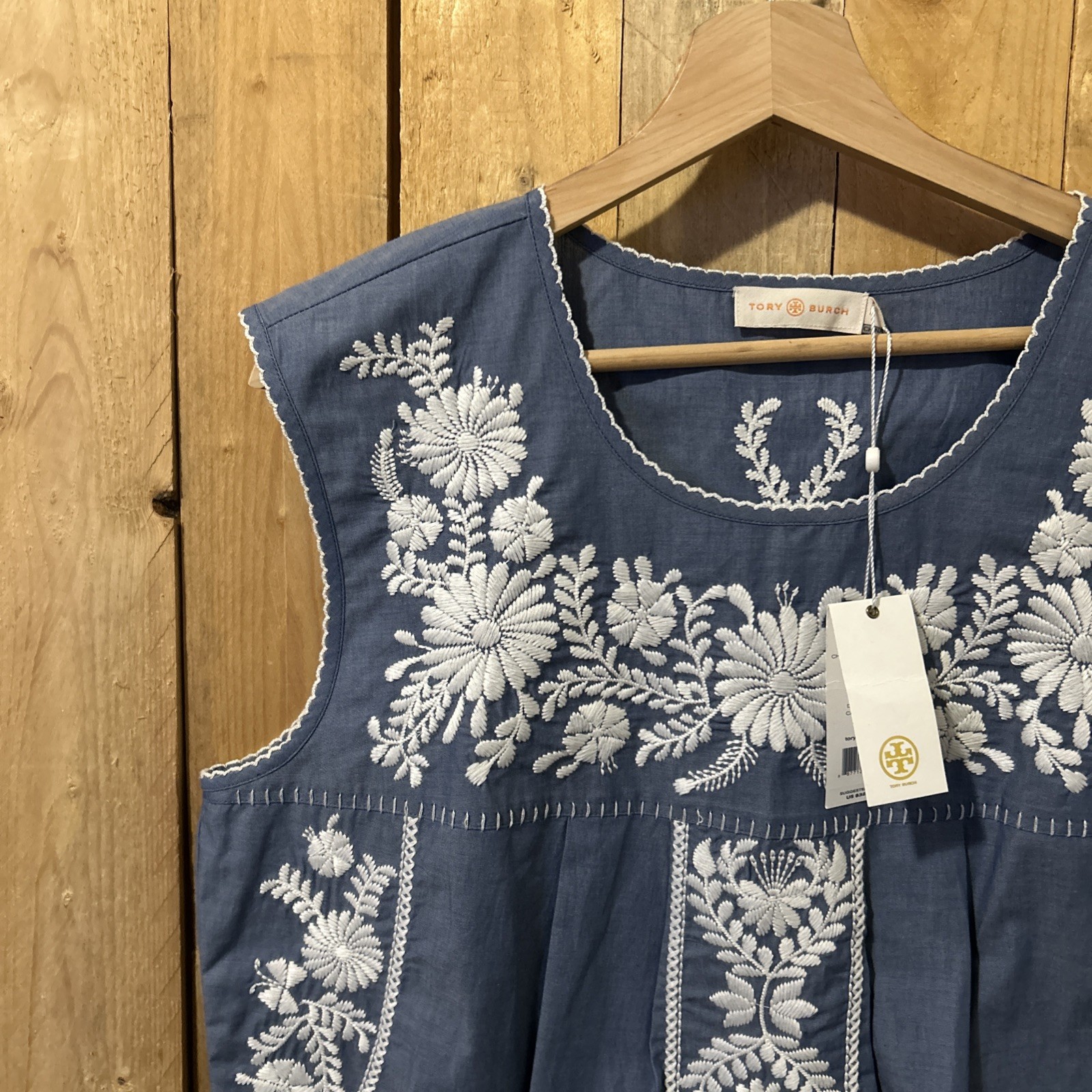 XL Tory Burch Dress Embroidered Chambray Tunic Calita $325 NWT