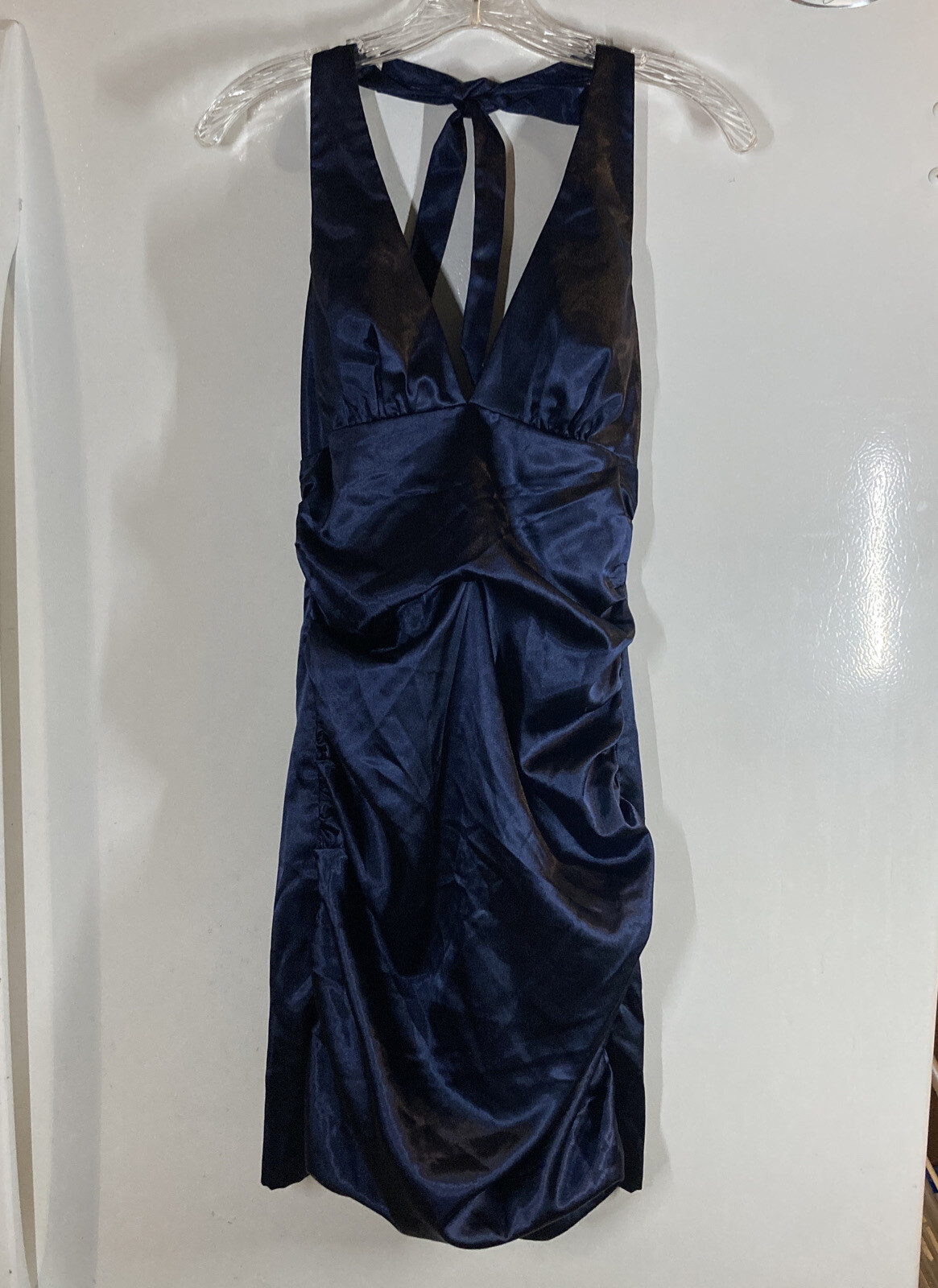 City Triangles dress Dark Blue Size 9 Short Back Zip Halter Top Tie Back Varied