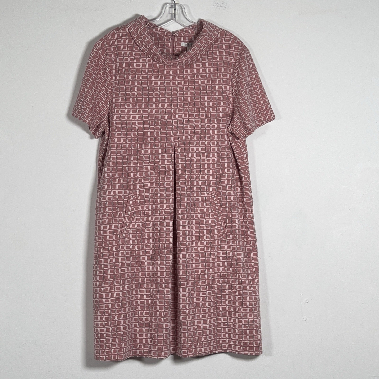 Tyler Boe Kristen Inverted Pleat Jacquard Knit Dress Sz L Pink Short Sleeve