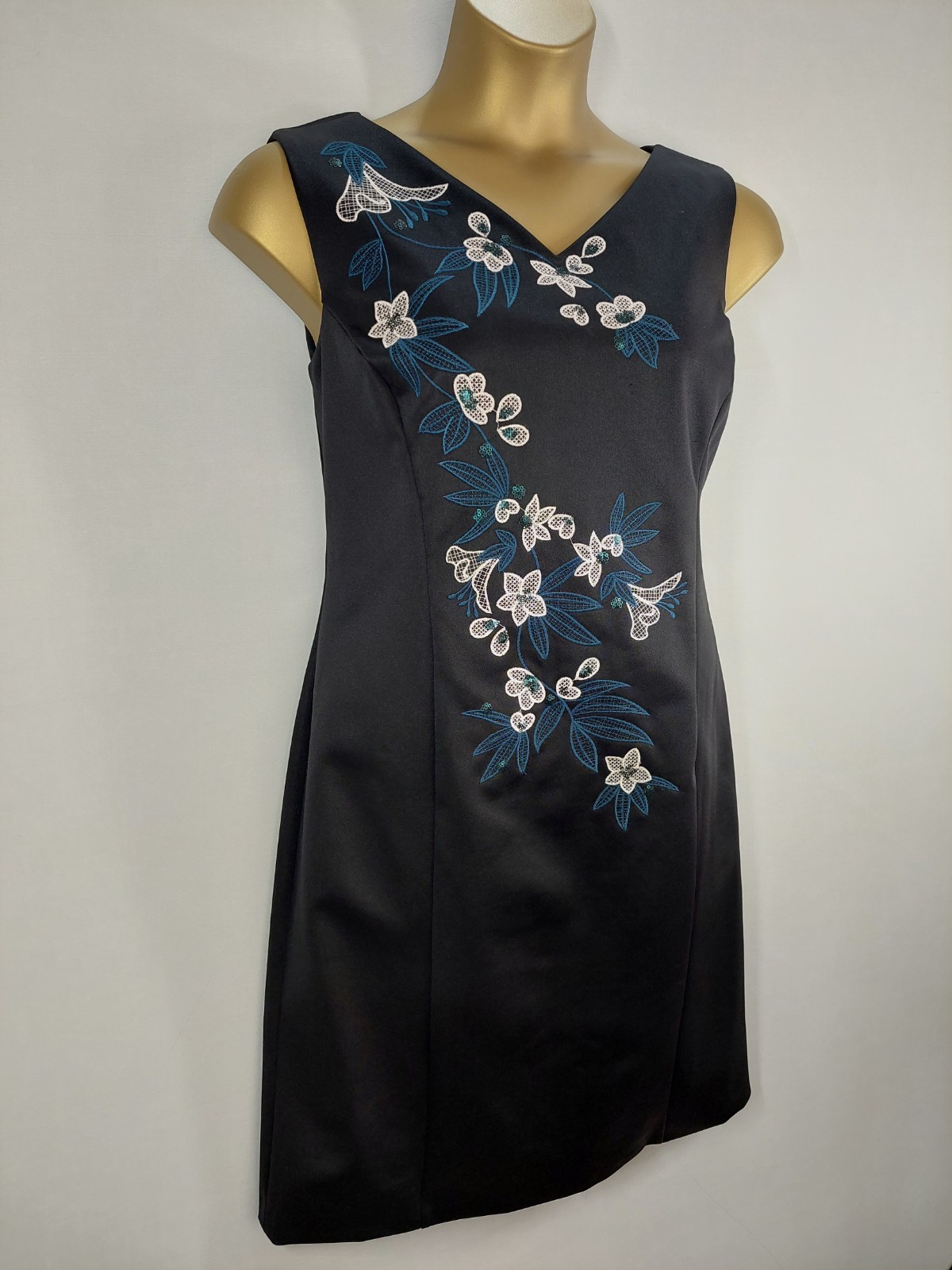 Precis Petite Black Embroidered Shift Dress UK 18 Floral Sequin Occasion Dress