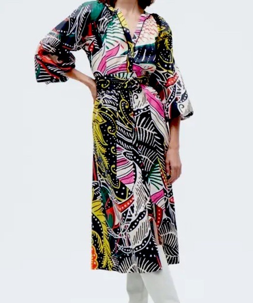 Figue Kali Dress Bird Print Cotton Midi-Sz Med-MSRP $628- Belt Loops But No Belt