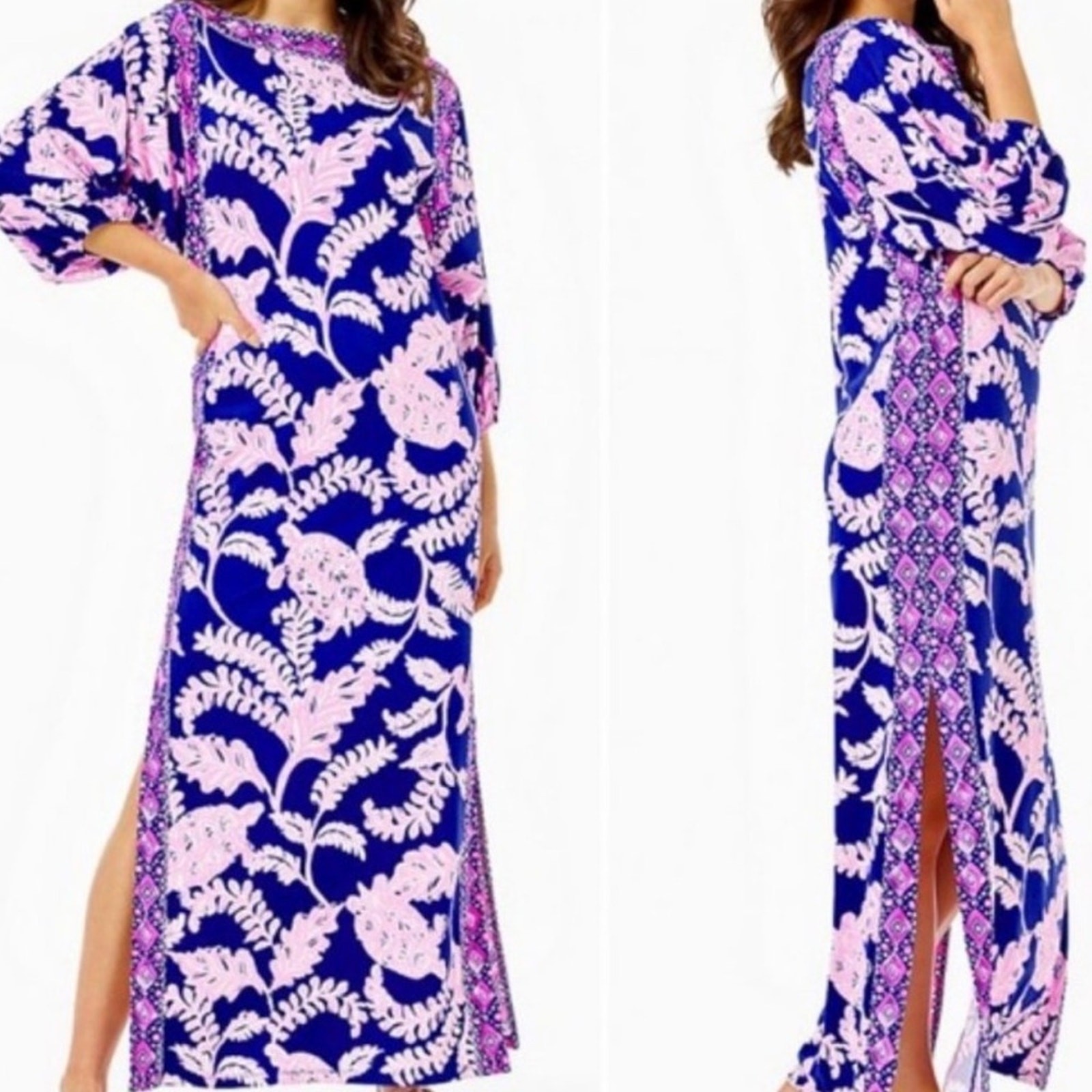 Lilly Pulitzer 10 Maxi Dress Medium Tropical Large Long Turtle Cruise Vacation