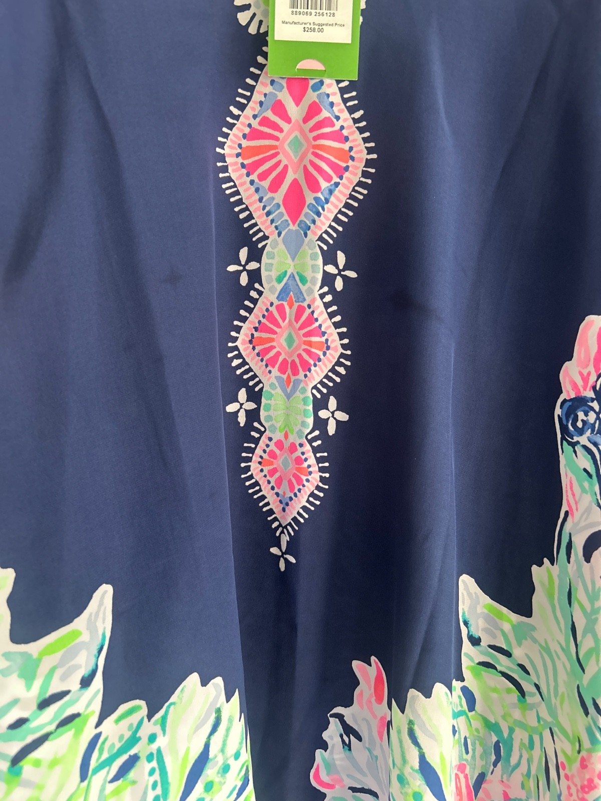 Lilly Pulitzer Atlin Silk Caftan Seaglass Menagerie Indigo L/XL NWT (09050D)