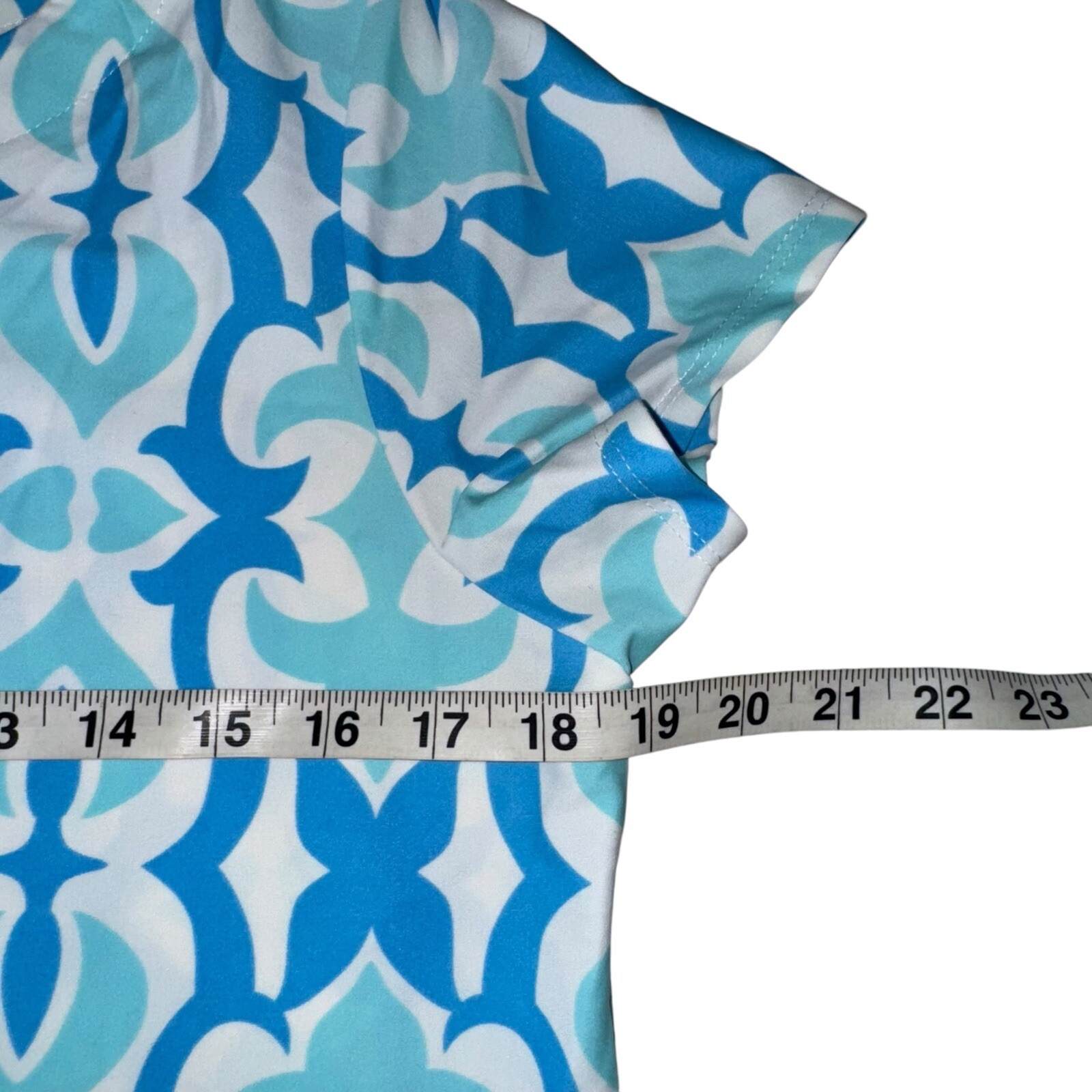 Jude Connally Dress Womens Size Small Blue White Stretch Short Sleeve Geometric