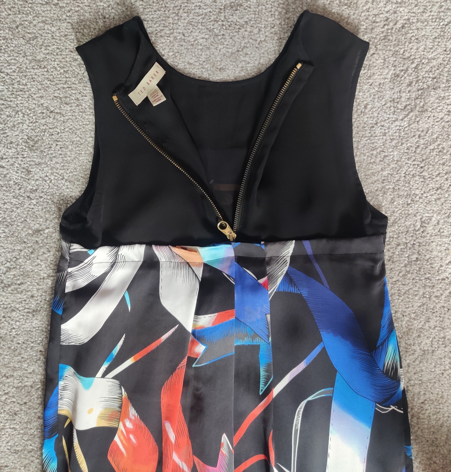 TED BAKER Chiffon Cocktail Dress UK 6 Black Floral Knee Length RN95229 CA25459