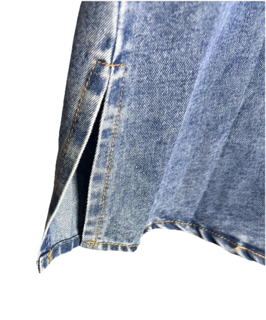 Ursime Denim 4XL Indigo Blue Bell Sleeve Retro Tunic Chambray Acid Wash Dress