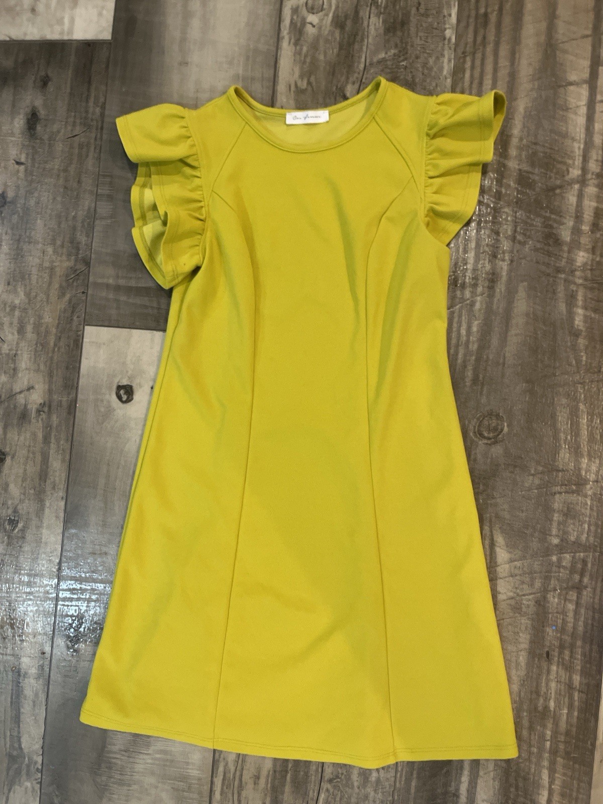Ces Femme Chartreuse Ruffle Sleeve Dress Women’s A-Line Flutter Sleeve