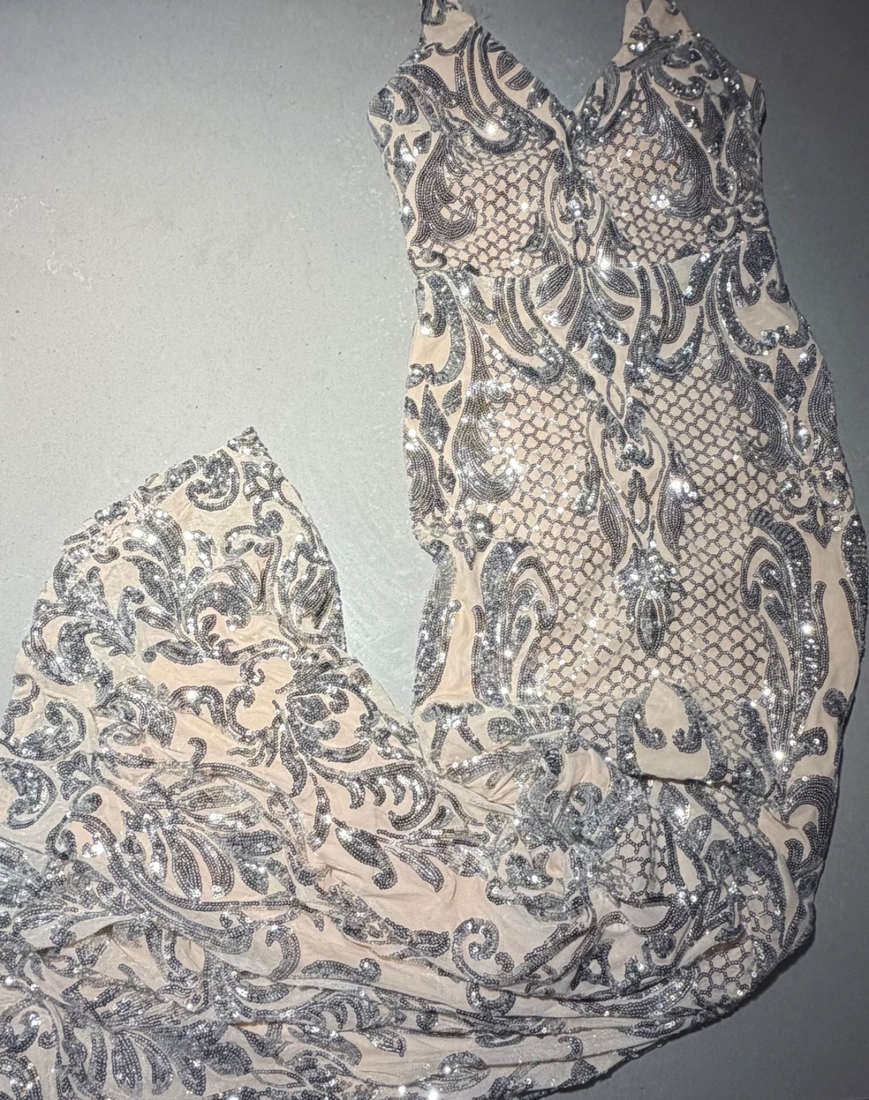 Light Pink Sequin Sparkly Silver Dress S/M