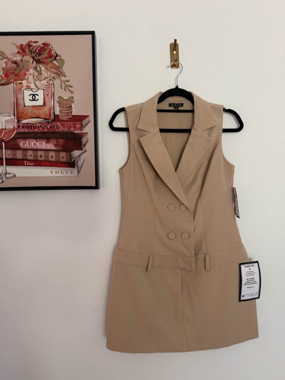 Seni & Cade Elegant Beige Vest Blazer Dress Office Career Chic Mini Dress size M