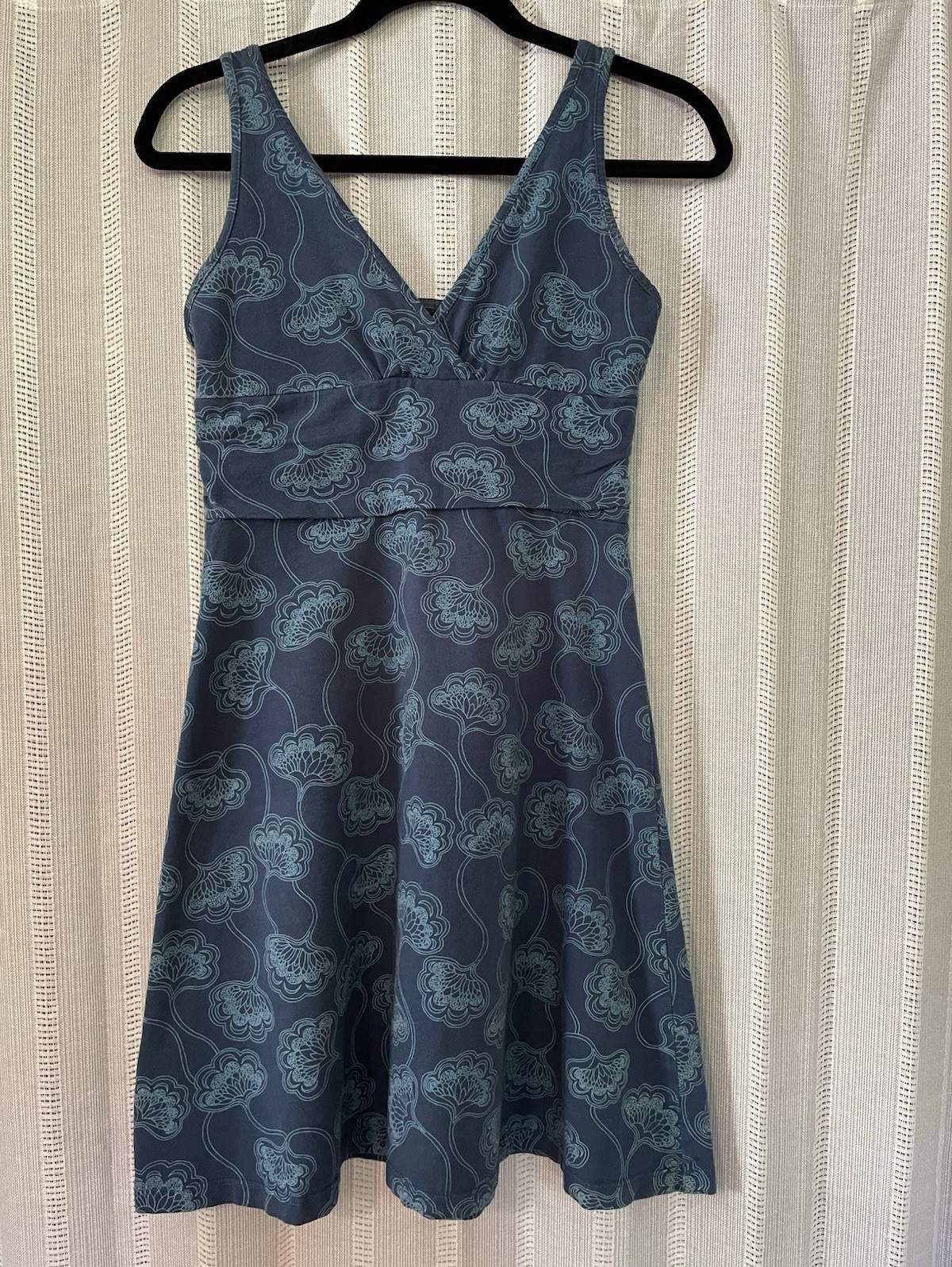 Patagonia Blue Floral V-Neck Sleeveless A-Line Organic Cotton Knit Dress S