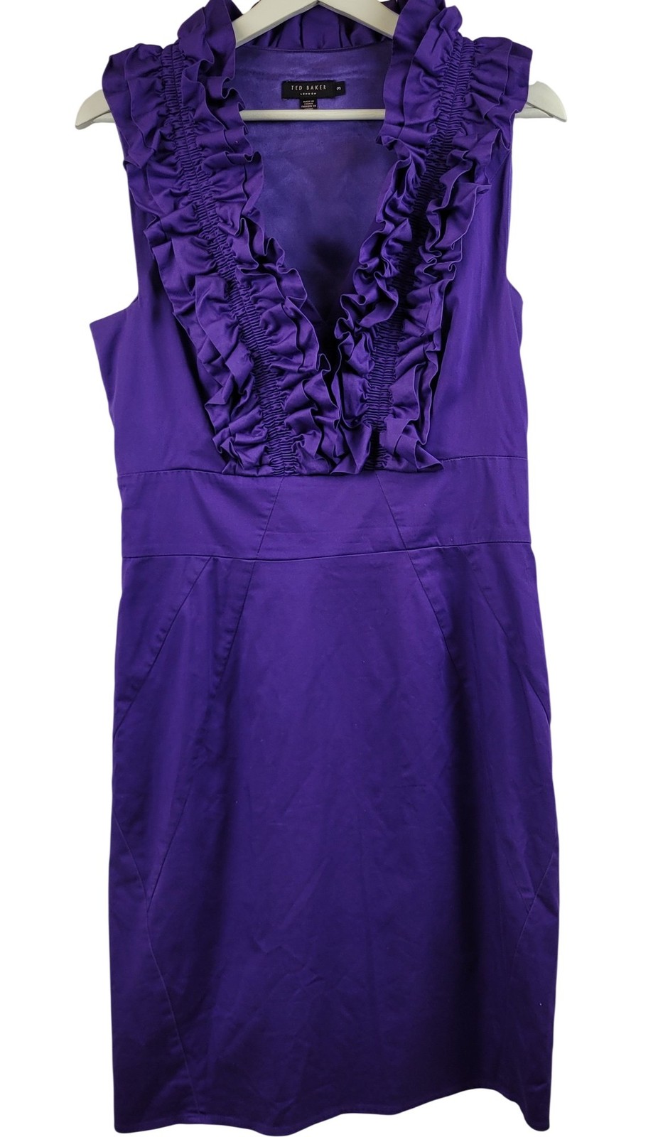 Ted Baker Eoka Purple Dress Size 3 UK 12 Midi Smart Front Lining Sleeveless