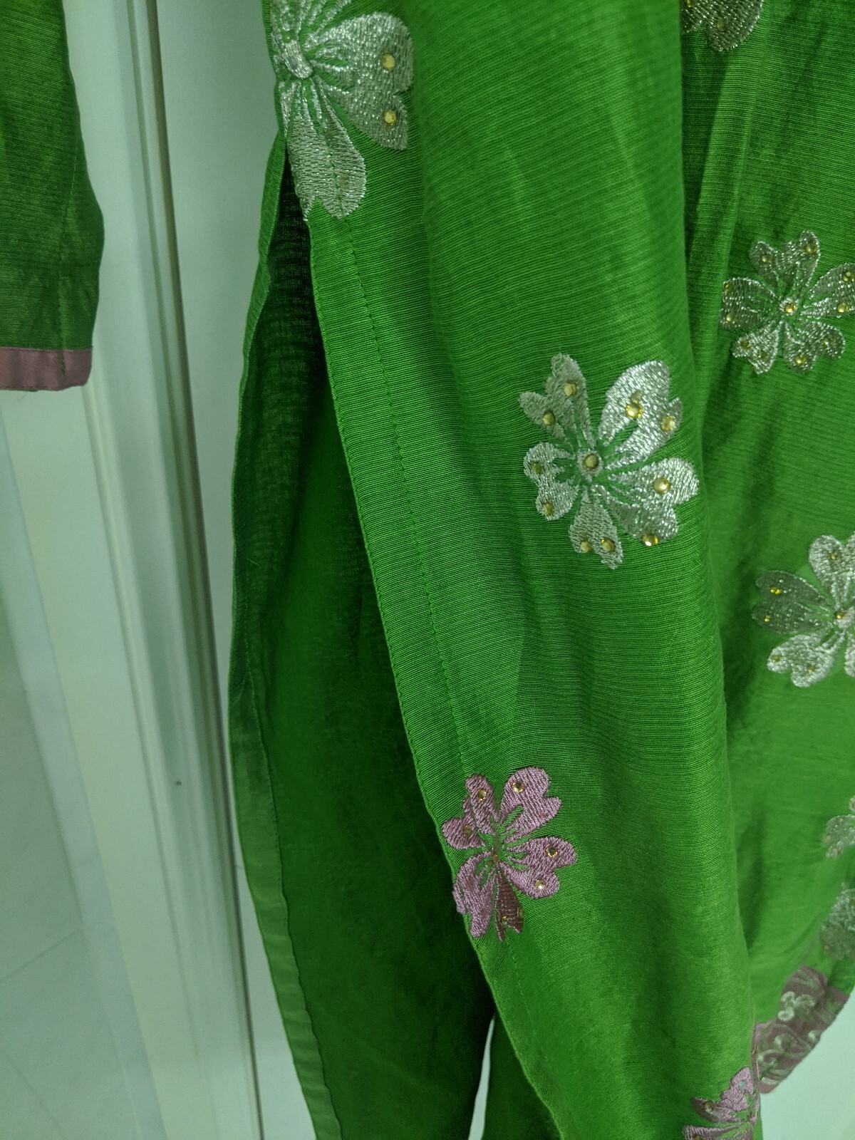 pakistani Shalwar Suit indian Green Shalwaar kameez Pink Beaded embroidered S8