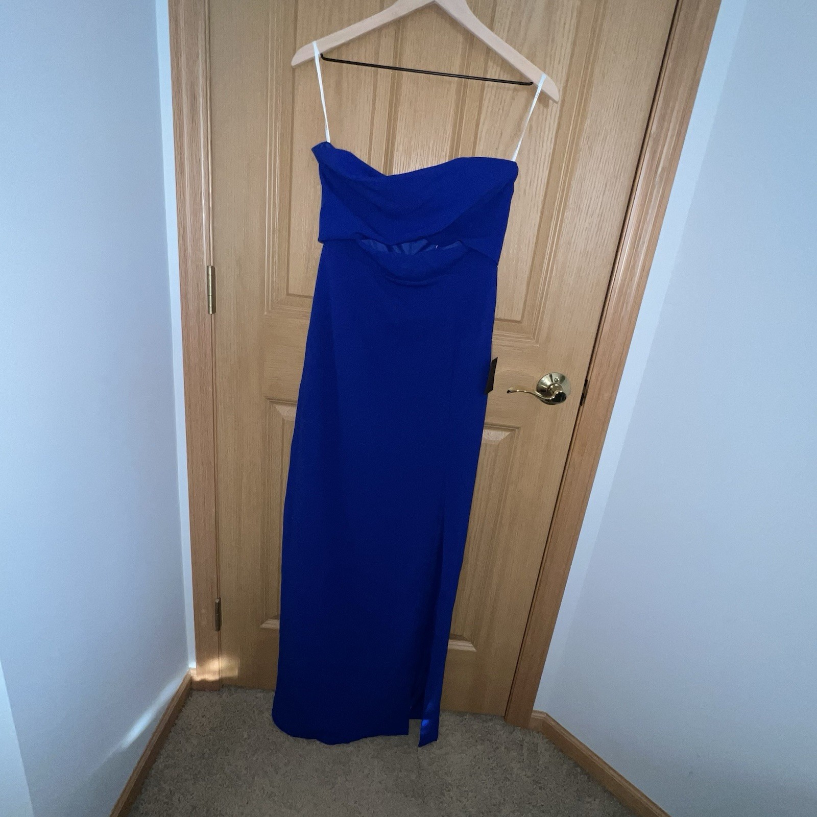 Lulus Extravagant Persona Blue Strapless Cutout Column Maxi Dress Large NWT