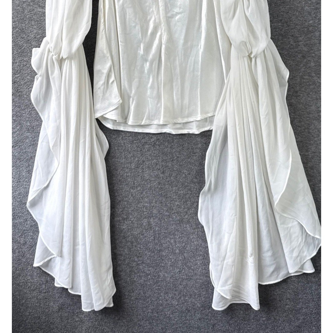 For Love & Lemons X Revolve Mini Willow Dress Small Sexy Ruched Bell Sleeve NEW