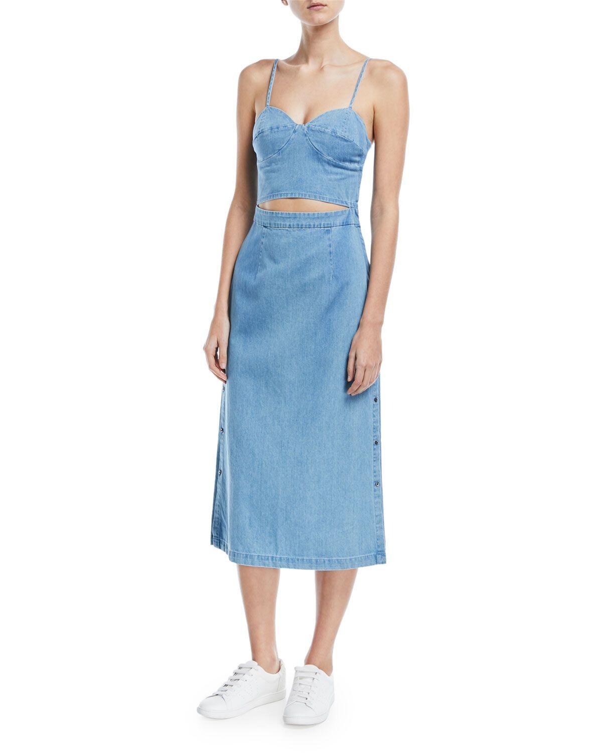 3×1 Womens Chambray AUGUSTINE Peek a Boo Midi Cotton Dress SMALL NWT