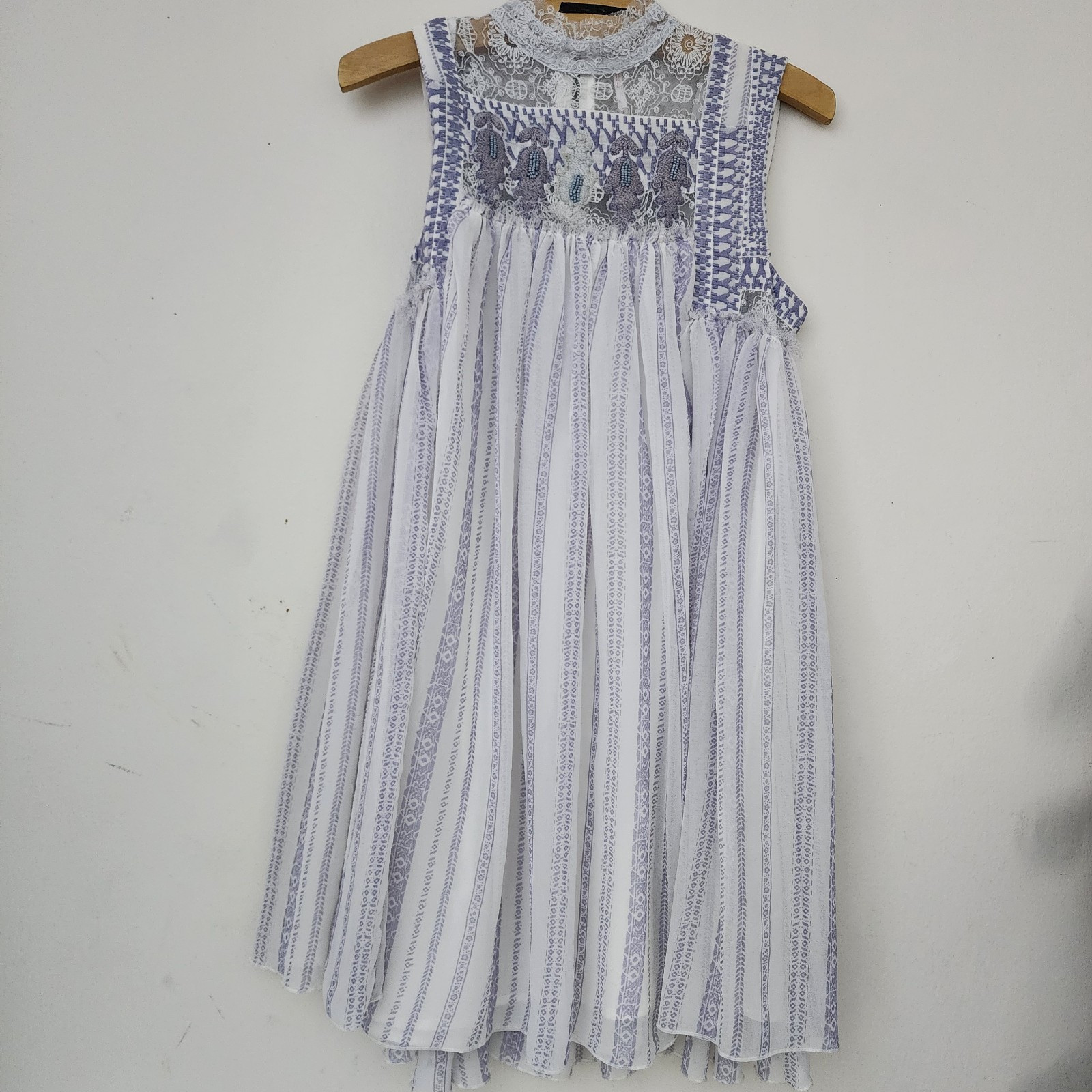 Free People Shift Dress S Ivory Lavender Embroidered Penny Georgette Babylon