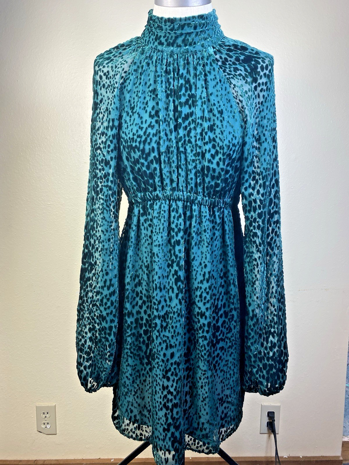 A.L.C. Nadia Velvet Burnout Dress Sz 4 Emerald Holiday Cheetah Mob Wife Sheer
