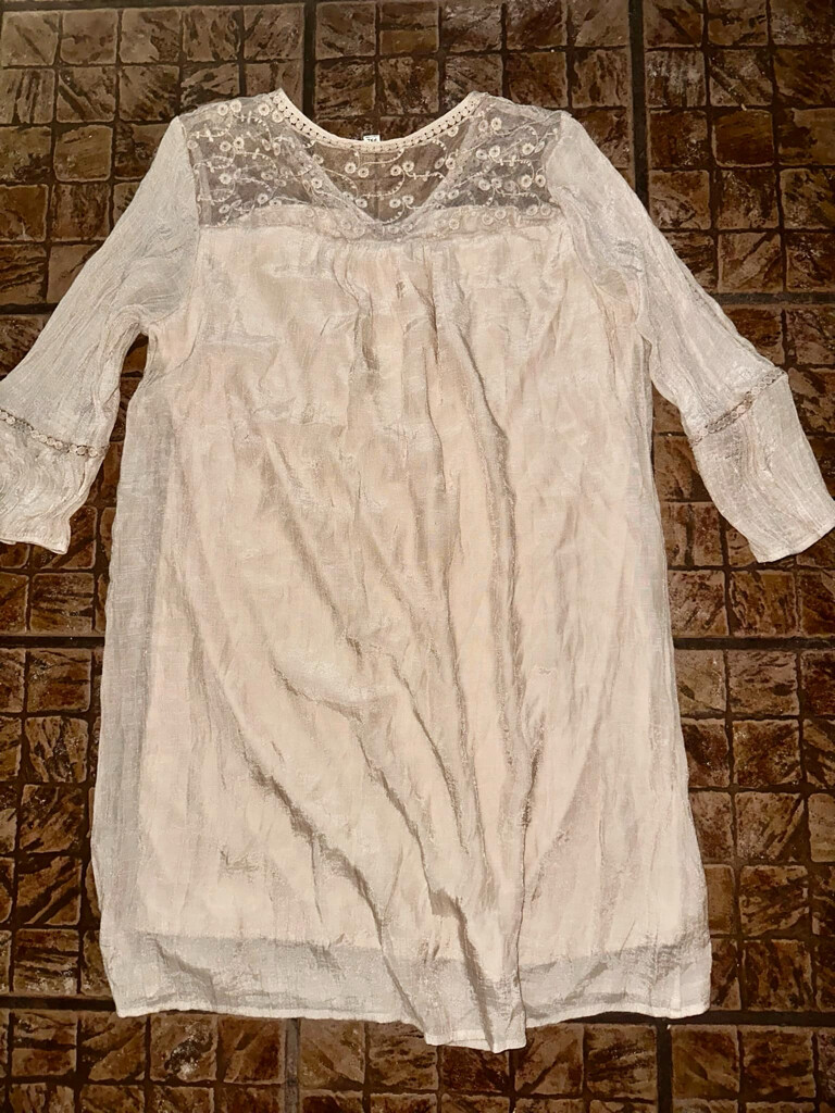 Indigo Rose Boho Flowy Shift Dress Size PXL Lined Lace 3/4 Sleeve At Knee EUC