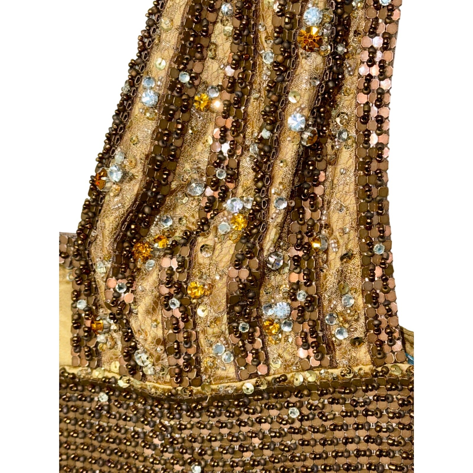 NWT Mandalay Gold Beaded Fringe Studded Sequin Mini Cocktail Party Dress Size 10
