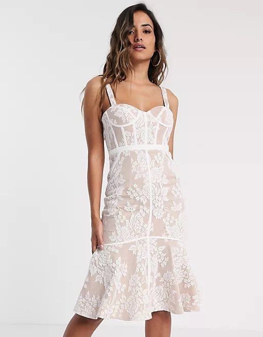 Jarlo Bridesmaid Truth All Over Lace Corset Panel Detail Midi Dress NWT Uk 16