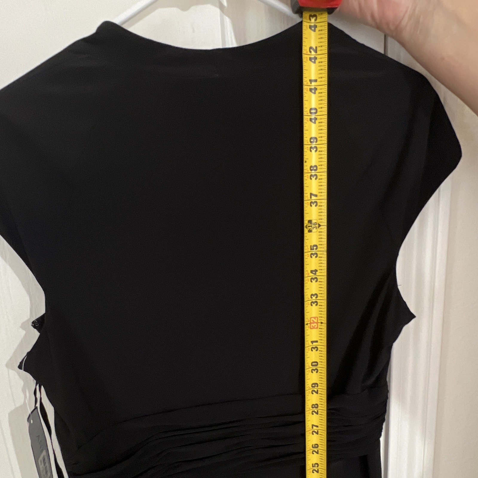 NWT Anne Klein Black Dress Size 12 Wrap Ruched Cap Sleeve Office Cocktail $148