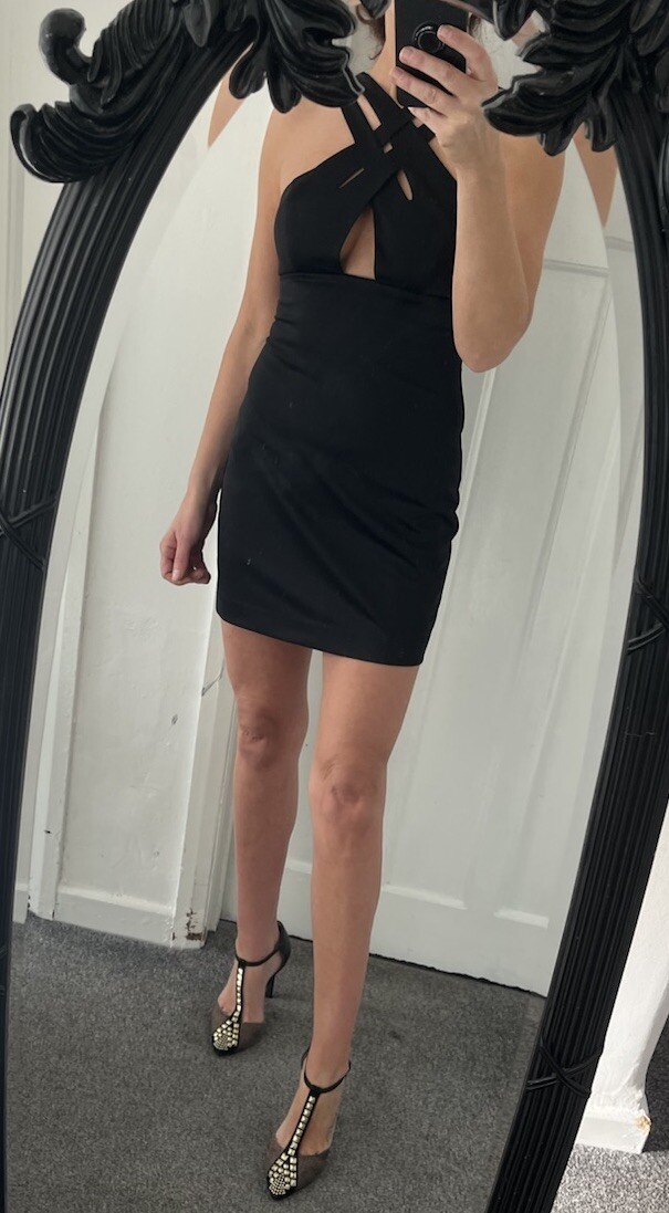AQ AQ Black Cryton Mini Dress Size 6