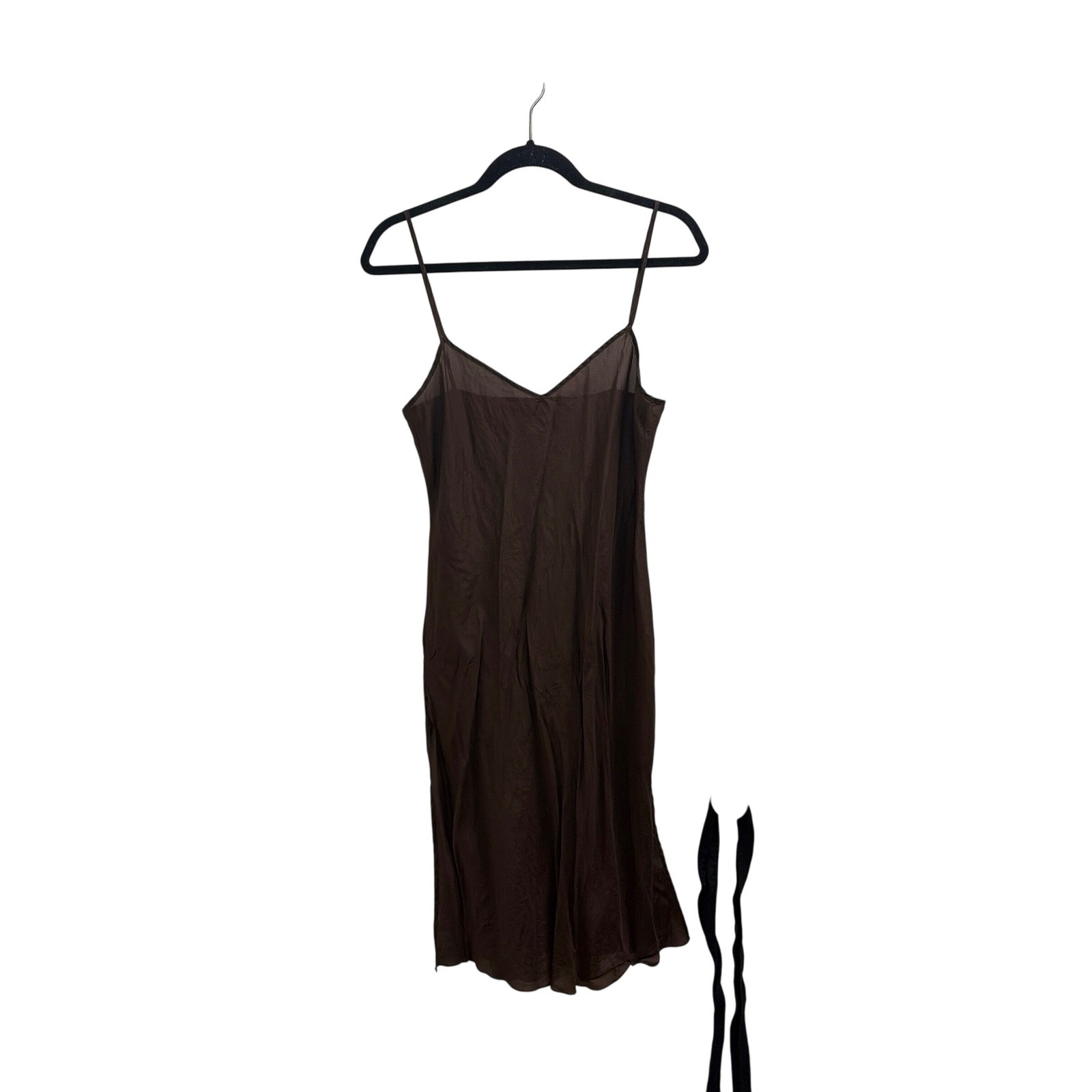 Slip Dress Silk Minimalist Unbranded Women M Brown Adjustable Straps Side Slits