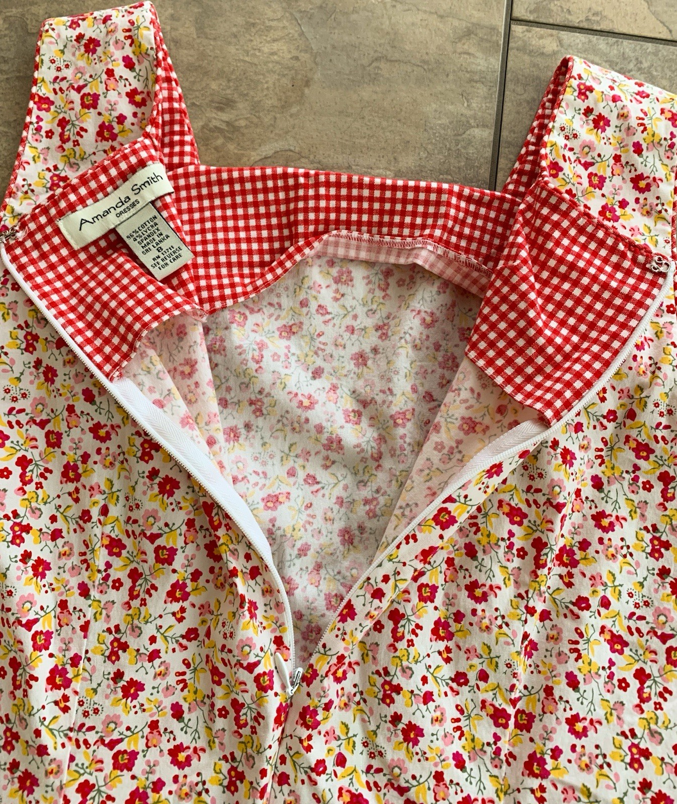 Amanda Smith Shift Dress 8 Floral Sleeveless Retro Cotton Red Pink Yellow White