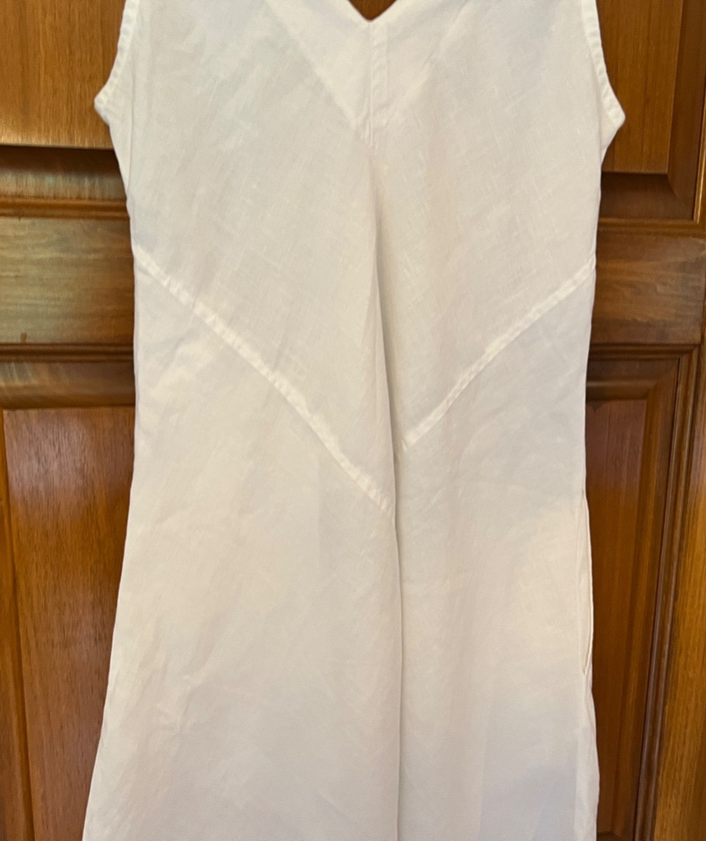 Haris Cotton 100% Linen White Sleeveless Dress Made in Greece EUC Small