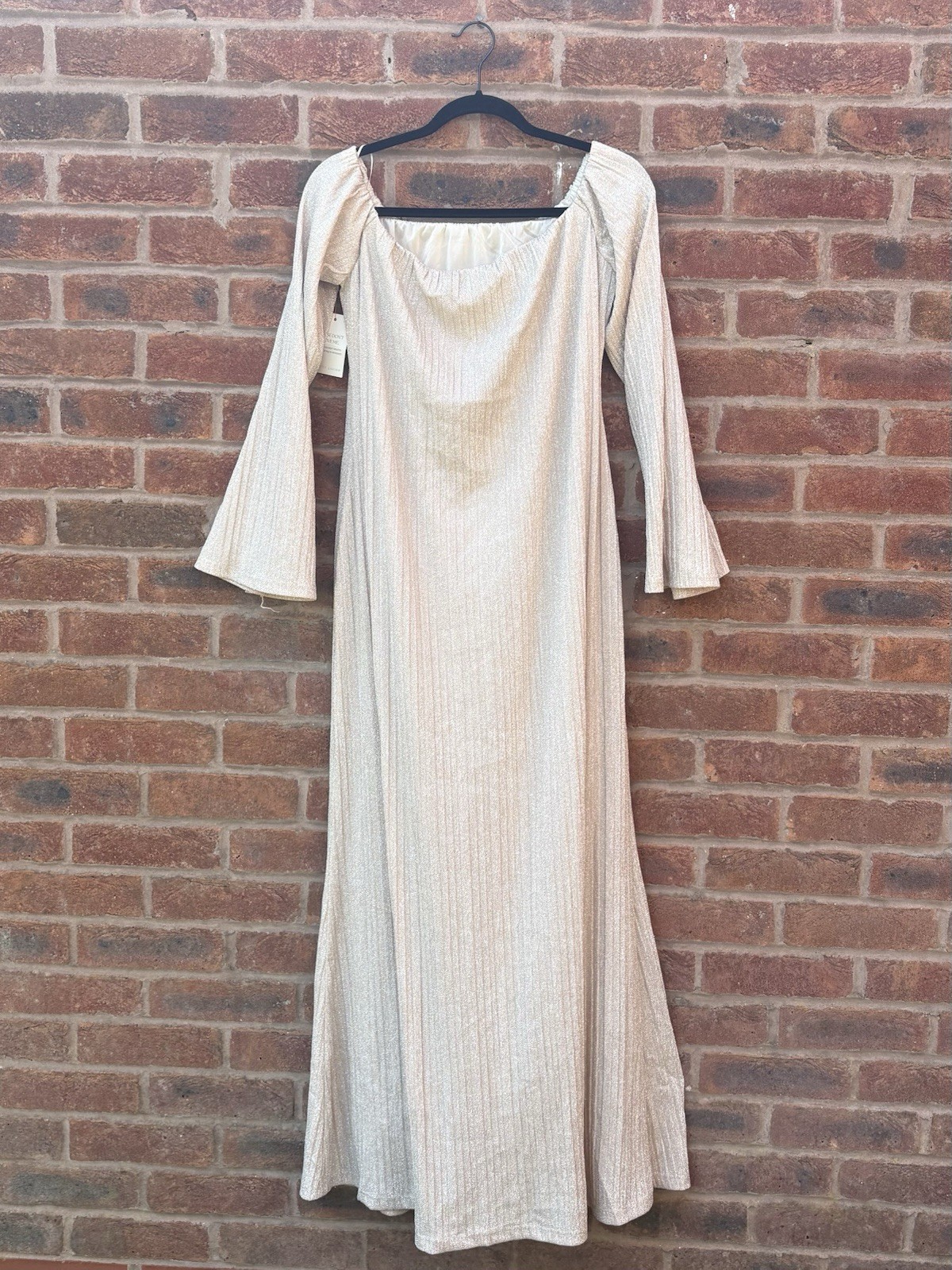 Pretty Lavish Layla Off Shoulder Metallic Plisse Maxi Dress (Size 16)