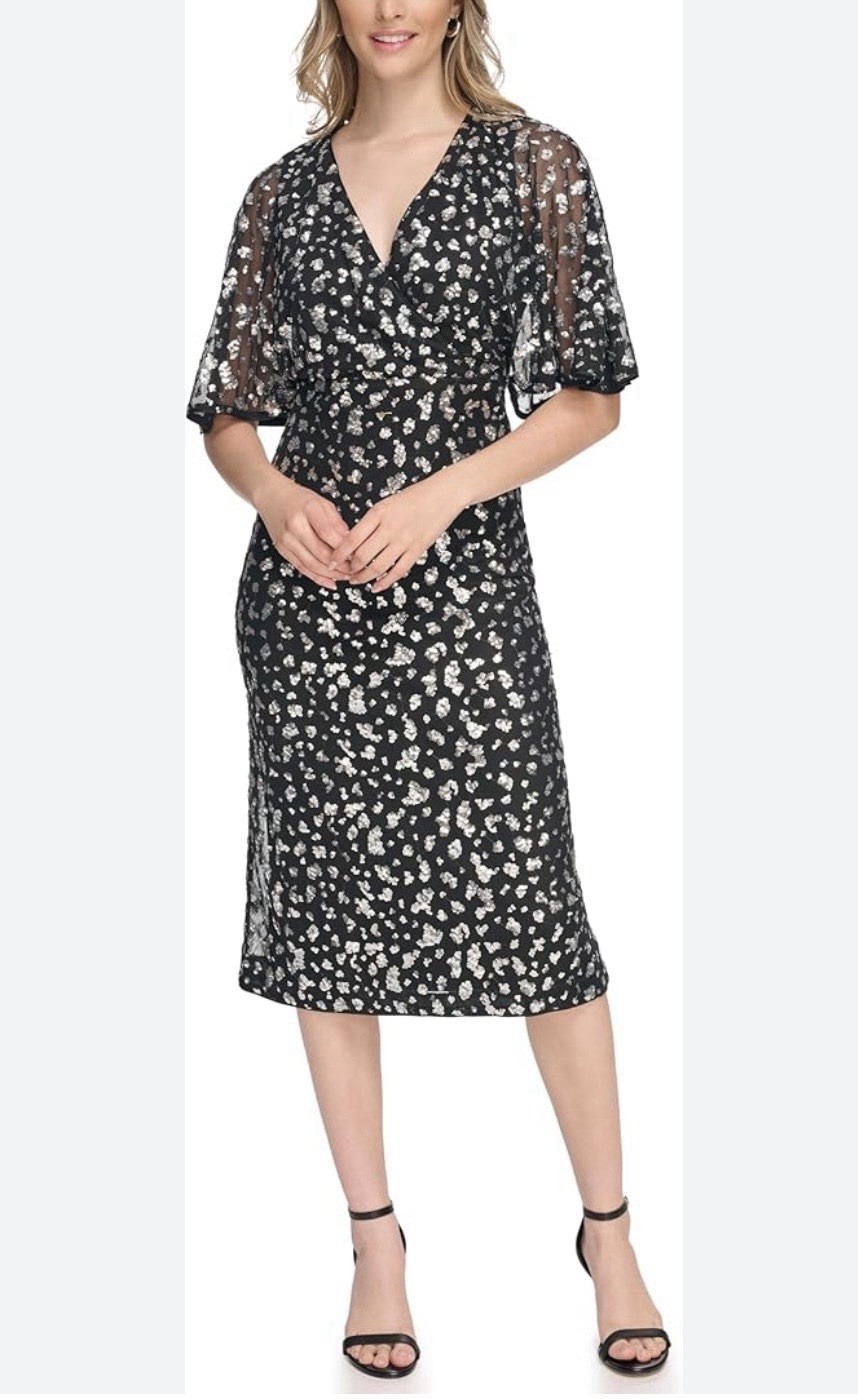 Kensie Dress Size 6 Black W/ Silver Sequins Gorgeous V-Neck NEW W/tags $139