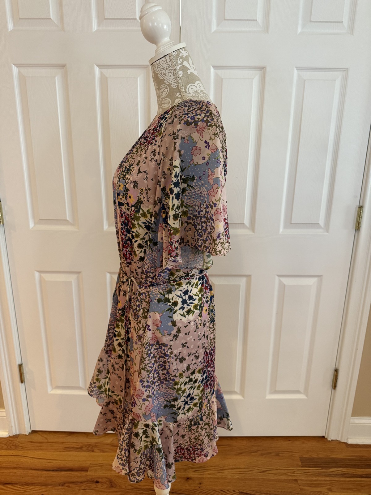 Ted Baker Lalu Urban Printed Fluted Hem Mini Dress Pink Floral Size 5 Size 12 XL