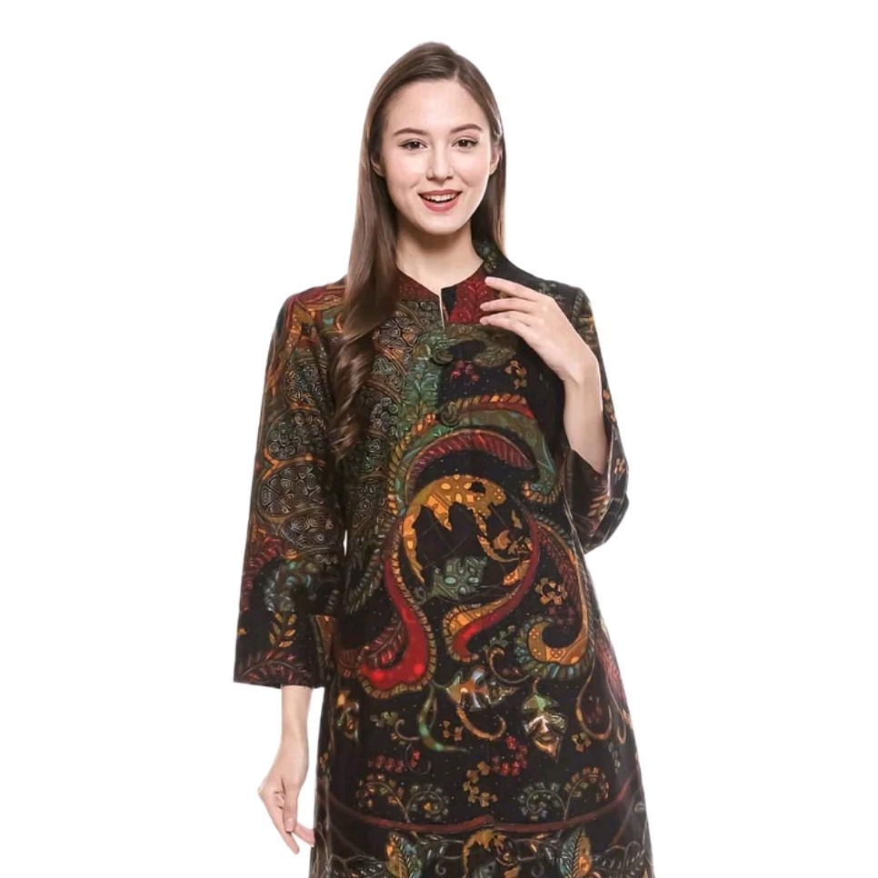 Kedu Batik Women’s Batik Tunic, Black AZZURA Cotton, Formal Women’s Fur Tunic