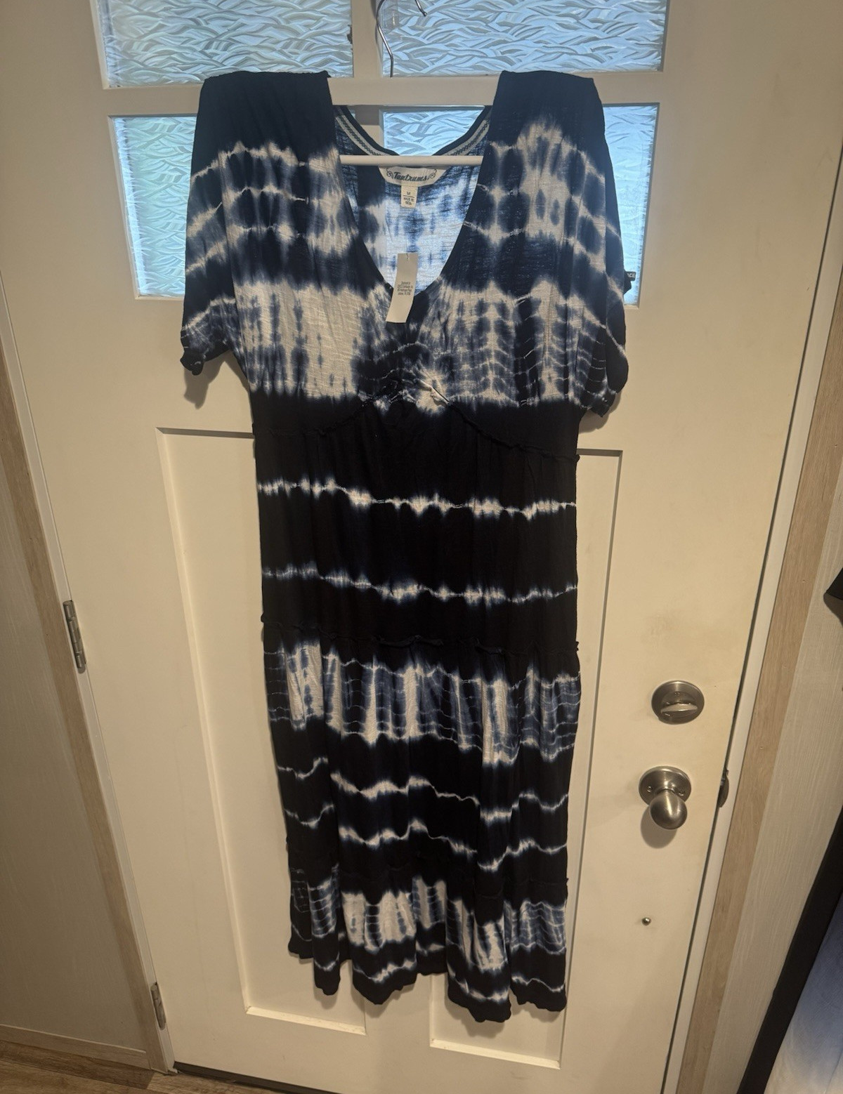 Velvetstones Blue/White Tie Dye V-Neck Short Sleeve Maxi Dress Women’s M